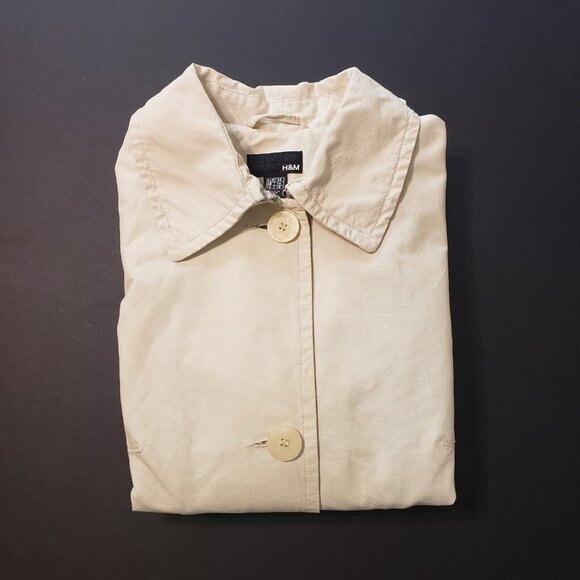 H&M Trench Coat Women's 10 Beige Khaki Cotton Twill Preppy Light Academia EUC - Picture 16 of 16